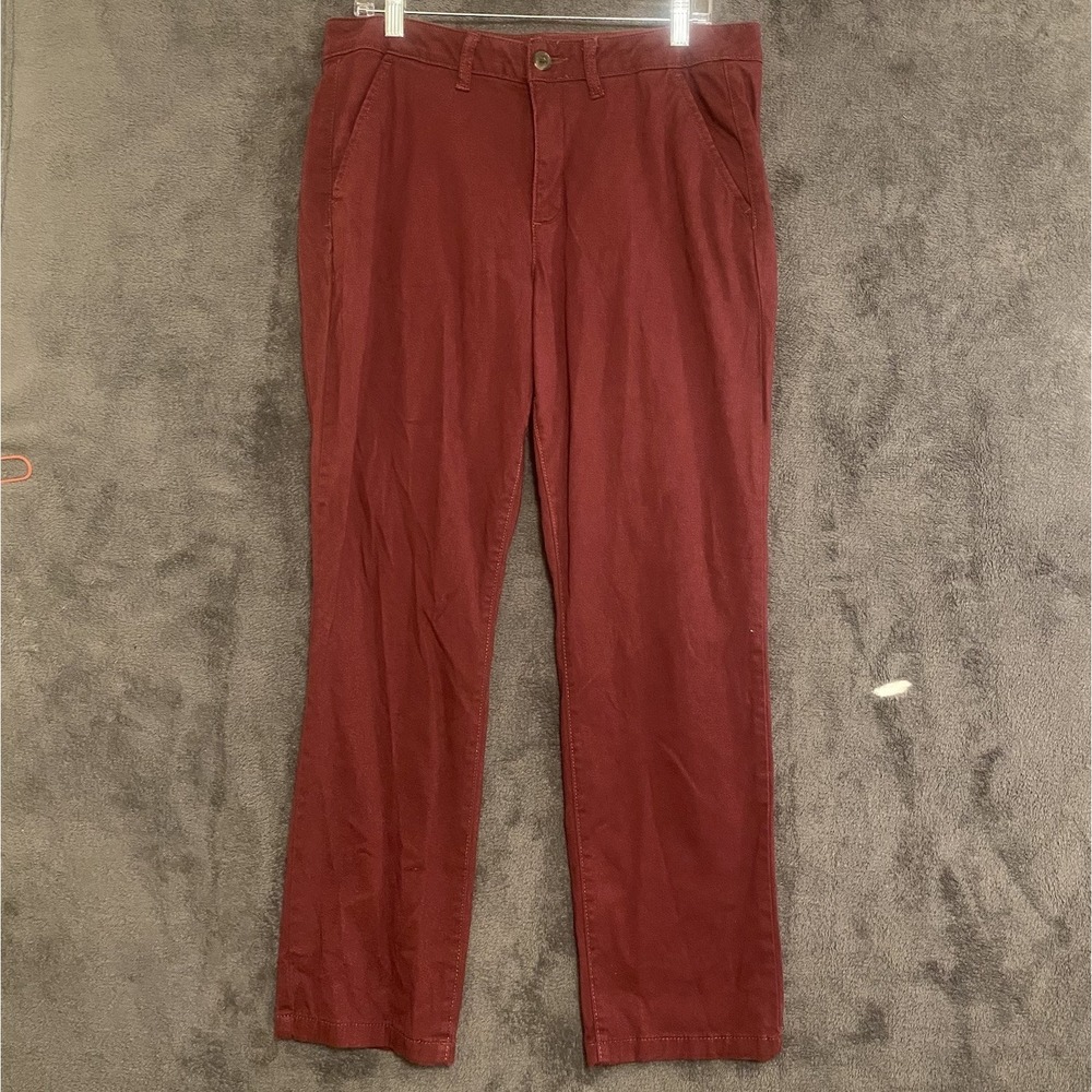 Womens St Johns Bay Girlfriend Stretch Red Straight Leg Khaki Pants Size 12